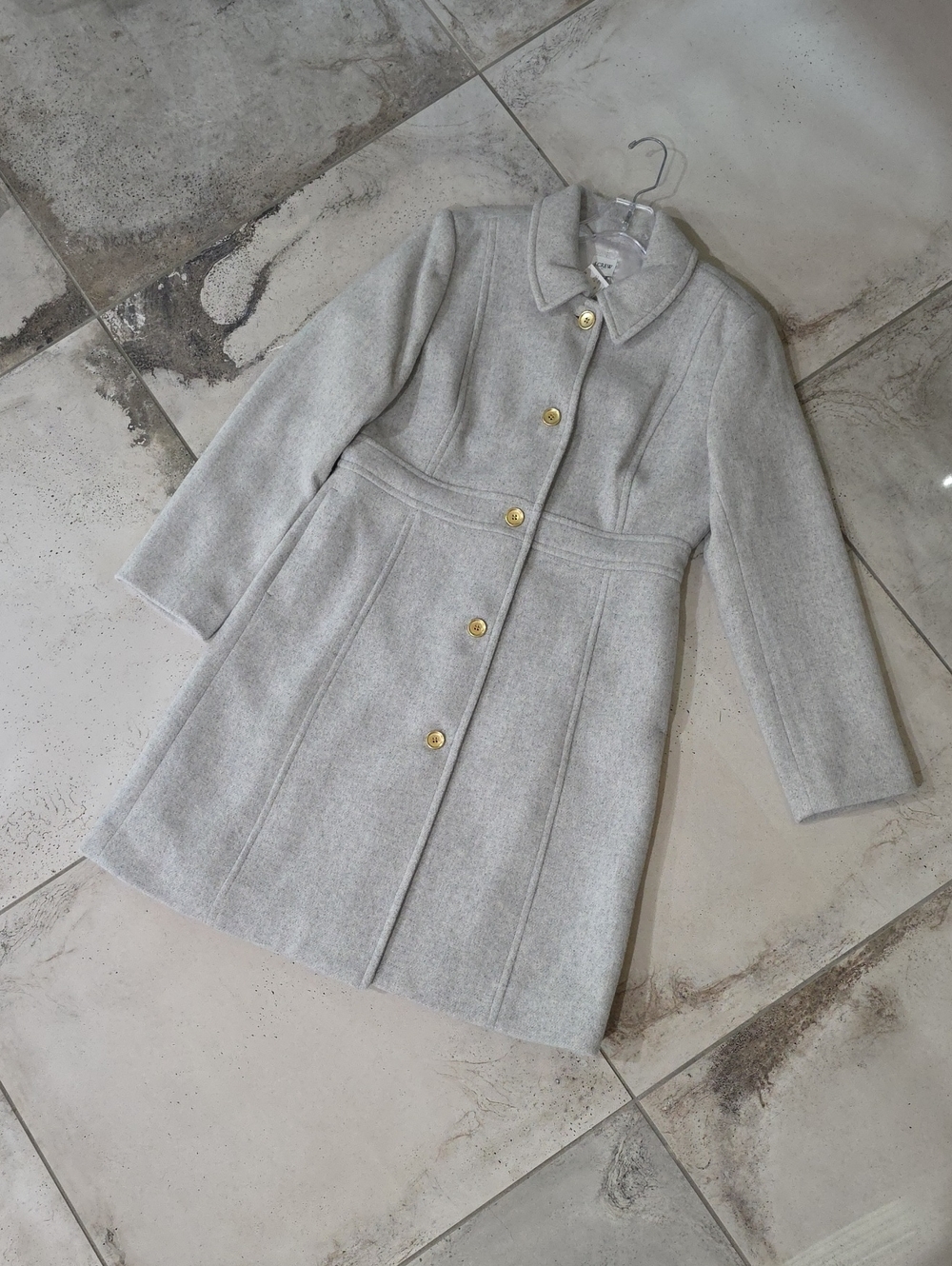 NWT J. Crew $248 Light Gray Wool Peacoat with Gold Buttons